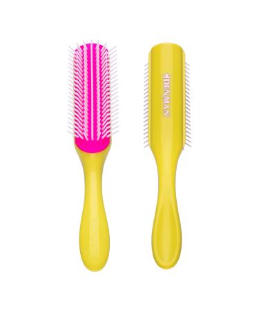 Denman Curly Hair Brush D3 (Honolulu Yellow) 7 Row Styling Brush for Detangling Separating Shaping and Defining Curls - For Women and Men Yellow/Pink 1 Count (Pack of 1)