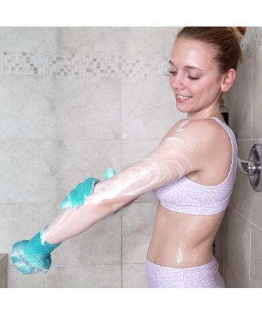 Exfoliating Glove Set - Spa Body Scrubber Mitts for Men and Women | Hanging Loop | Emerald Green + Pale Pink - Buy Online on SooperMarket.com
