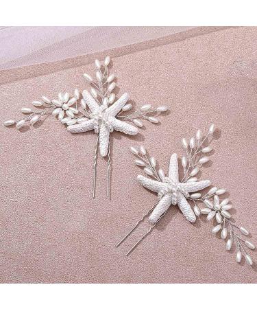 Silver Pearl Starfish Wedding Hair Pins - Bridal Hair Accessories (2 PCS) - Buy Online on SooperMarket.com