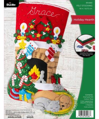 Bucilla Felt Applique Stocking Kit  Holiday Hearth 18 Felt Applique Stocking Making Kit  Perfect for DIY Needlepoint Arts and Crafts  89486E