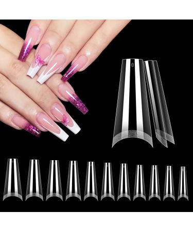 Deciniee Clear Nail Tips 550Pcs French Acrylic Press on Nails Set XL Coffin Half Cover Natural False Nails Tips 11 Sizes Professional Half Cover No Crease Nail Extension Kit for DIY Nail Art 550N-NZ