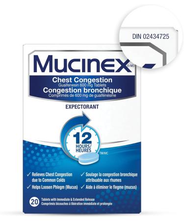 Mucinex Chest Congestion Guaifenesin 600 mg Tablets Expectorant (Cough Medicine) 20 Count - Buy Online on SooperMarket.com