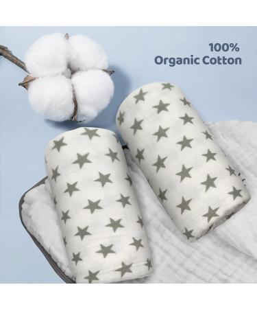 Miracle Baby Muslin Swaddle Blanket - Grey Stars Print, 110x150cm, Cotton, for Boys and Girls - Buy Online on SooperMarket.com