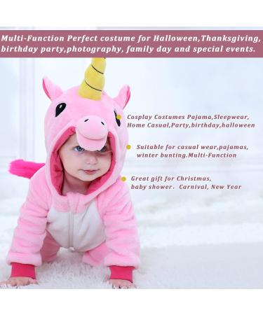 Doladola Baby Unicorn Romper | Flannel Animal Hooded Jumpsuit for Toddler | 18-24 Months | Pink - Buy Online on SooperMarket.com