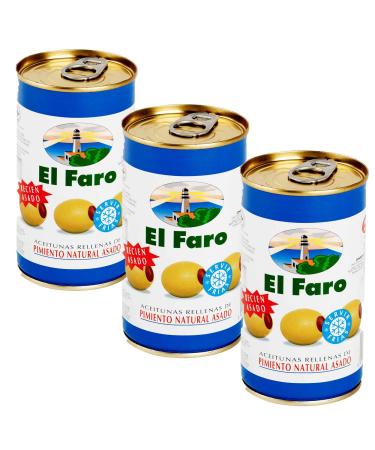 El Faro 3x 350g (150g drained) Spanish Manzanilla Green Olives Filled With Roasted Red Pepper Snack