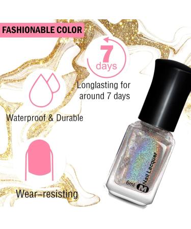 Glitter Laser Nail Polish - Pretty Shiny Mirror Glitter Nail Art Holographic Durable Nail Polish (001 Silver) - Buy Online on SooperMarket.com