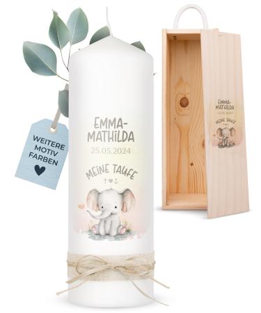 Amari christening candle personalized elephant heart H: 25cm/ : 8cm - baptismal candle girl/boy - 4 different sizes - design baptism - make christening candle yourself - baptismal candle with name 25/8 cm