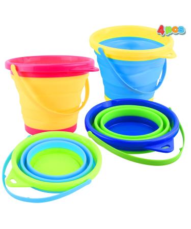 JOYIN 4 Collapsible Buckets & Basket for Kid, 2L Foldable Round Tub Portable Pail for Summer Beach, Camping Gear Water, Fishing, and Fun Summer Activities