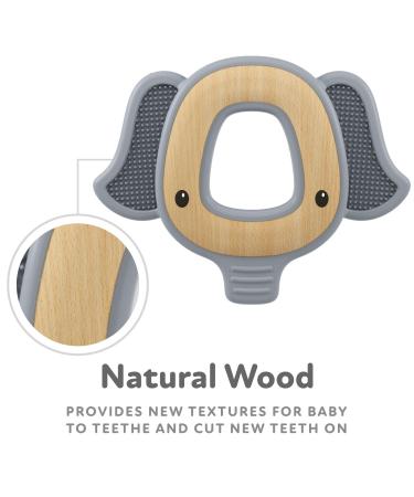 Nuby Natural Wood & Silicone Teether Elephant (80802) 3M+ Gray - Pack of 2 - Buy Online on SooperMarket.com