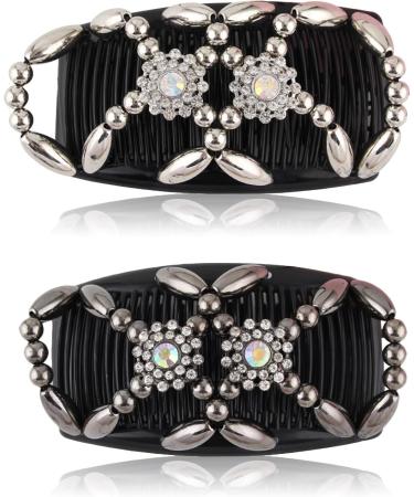 Kytpyi Magic Elastic Beaded Hair Comb Slides - 2 PCS Double Sided Clips for Women & Girls | DIY Hair Styling Accessories for Daily Life - Buy Online on SooperMarket.com