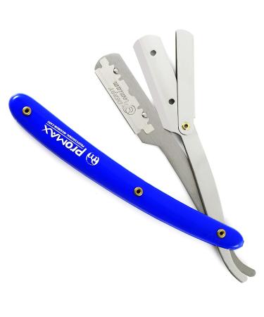 ProMax Care Professional Straight Edge Razor - Stainless Steel Barber Razor with 100 Derby Blades for Close Shaving - Men's Manual Safety Shaver with Blue Handle - Buy Online on SooperMarket.com