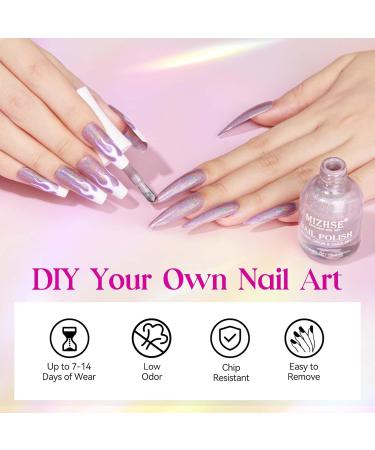 MIZHSE 15ML Quick Dry Holographic Nail Polish Shimmer Glitter Nail Polish Varnish Magic Colour Change Iridescent Nail Lacquer Long Lasting No Need Lamp Cure 002 LSZJY002 - Buy Online on SooperMarket.com