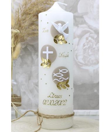 Cerziies Personalized Baptism Candle LINUS for Boys & Girls - Custom Name & Date Hand-Decorated | 25x6 cm - Buy Online on SooperMarket.com