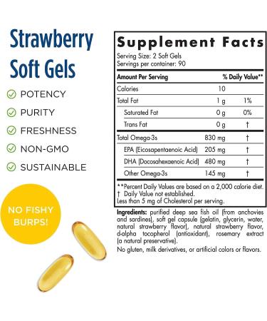 Nordic Natural DHA Strawberry - 180 Soft Gels - 830 mg Omega-3 - High-Intensity DHA Formula for Brain & Nervous System Support - Non-GMO - 90 Servings - Buy Online on SooperMarket.com