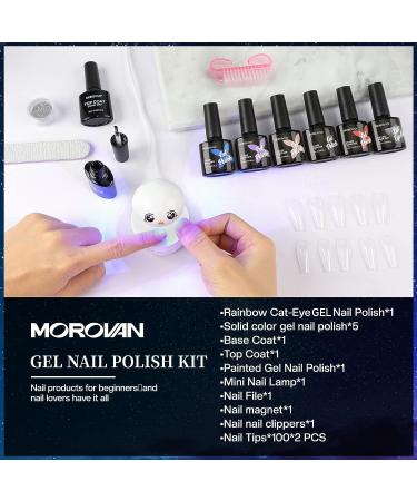 Morovan Cat Eye Gel Nail Polish Kit with UV Light - Black Solid Colors - Gel Liner, Base Coat, and Top Coat - Complete Gel Nail Polish Set - Buy Online on SooperMarket.com