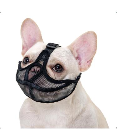 French Bulldog Muzzle Won t Cover Forehead Dog Muzzle for Short Snout Dog Adjustable Breathe Mesh Anti Bitting Chewing Barking (M Black) M Black