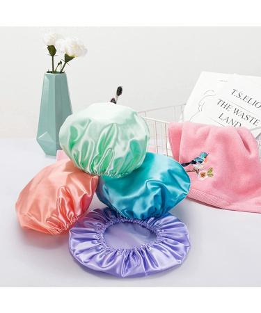 AmazerBath 4-Pack Shower Caps for Women - Double Waterproof, Reusable & Large Size in Green, Purple, Pinkish-Orange, Blue - Buy Online on SooperMarket.com