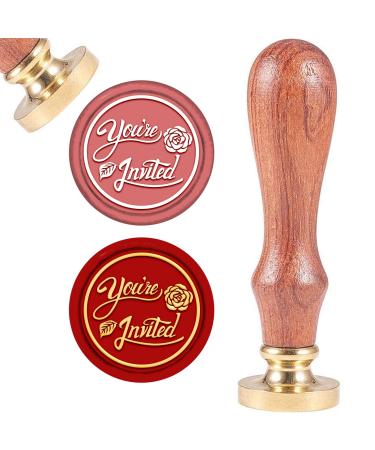 CRASPIRE You're Invited Wax Seal Stamp Invited Vintage Sealing Wax Stamps Retro 25mm Removable Brass Seal Stamp with Wood Handle for Wedding Invitations Envelopes Valentine's Day Craft Adhesive Waxing 25mm-you're Invited
