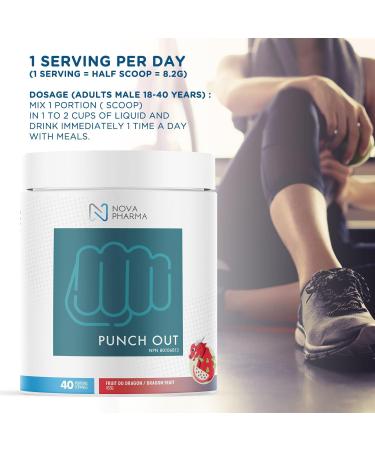 Nova Pharma Punch Out Pre Workout Powder L-Carnitine and Antioxidant-Rich Pre Workout Supplement Boost Stamina and Endurance for Gym Training and Workouts - 40 Servings (Dragon Fruit) - Buy Online on SooperMarket.com
