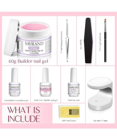 Saviland Pink Builder Nail Gel Kit - 5-In-1 Builder Base & Hard Gel for Nail Strengthening, Repair, and Extensions - DIY Home Nail Kit - Buy Online on SooperMarket.com