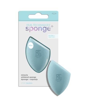 Real Techniques Airblend Sponge, Beauty Makeup Sponge, Matte Makeup Blender, For Foundation & Cream Products, Gives Medium to Full Coverage, Blends & Mattifies, Blue, 1 Count