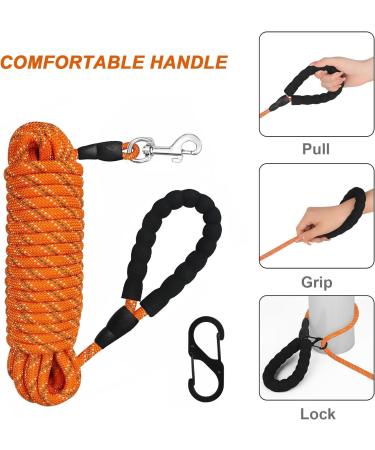 Orange 30M Nylon Reflective Dog Training Lead with Comfortable Handle - Ideal for Recall Training, Hiking, Camping, Walking - 100FT Long Line - Buy Online on SooperMarket.com