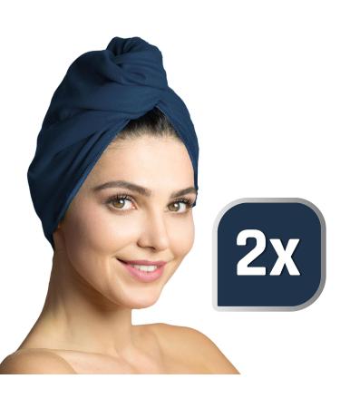 Fit Flip Hair Turban Set - Microfiber Quick-Drying Hair Towels (2 Pieces) | Absorbent Navy Blue Turban - Perfect for Effortless Hair Drying - Buy Online on SooperMarket.com