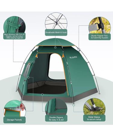 RLAIRN 4 Person Waterproof Camping Tent | Pop Up Instant Family Tent with Windproof Ropes | Ultralight & Anti-UV | Ideal for Camping, Hiking, Outdoor Activities | Green - Buy Online on SooperMarket.com