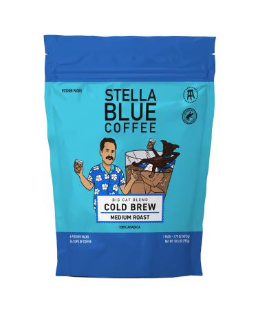Stella Blue Cold Brew Arabica Big Cat Blend Coffee 6 Ready-to-Brew Packets Enriching Caramel and Hazelnut Notes with Sweet Fruitiness - Fresh Cold Brew for True Fanatics