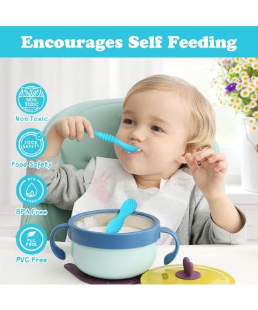 Vicloon Baby Fork and Spoon Set - 2Pcs Silicone Self Feeding Utensil for Infant/Toddler - Easy Grip Toddler Cutlery Kit in Blue - Buy Online on SooperMarket.com