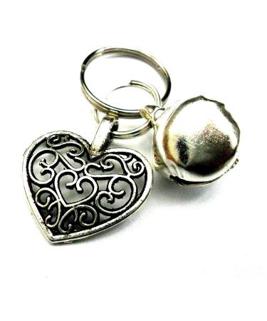 Silver Knight Filigree Heart & Jingle Bell Cat or Small Dog Charm Clip on Collar Pendant Fancy Pet Charm Pet Bling