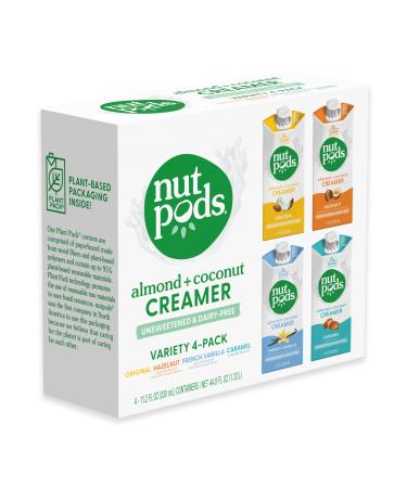 nutpods Variety Pack (4-Pack) Original French Vanilla Hazelnut and Caramel Unsweetened Dairy-Free Creamer Made from Almonds and Coconuts Whole30 Gluten Free Non-GMO Vegan Kosher