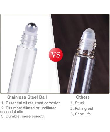 Alledomain 10Pcs 10ml Essential Oil Roller Bottles Refillable Transparent Glass Roll on Bottles Clear Roll Bottles with Stainless Steel Balls & Rose Gold Cap Include 12 Labels Dropper & Opener Color 3 - Buy Online on SooperMarket.com