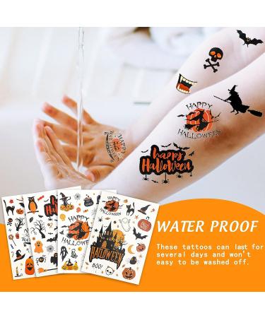 Whaline Halloween Temporary Tattoos - 270+ Waterproof Tattoo Stickers for Boy Girl Party Favors - Pumpkin Witch Ghost Bat Designs - Face Arm Body Decorations - Buy Online on SooperMarket.com