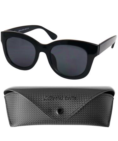 Mini glasses Stylish retro sunglasses with prescription plastic glasses frame with a thick frame and large glasses free case reading sun glasses women retro black 0.0 diopters