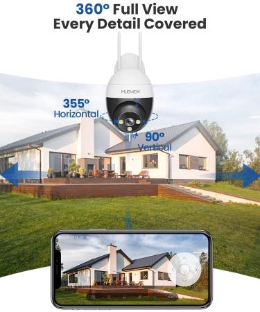 MUBVIEW 2K Security Camera Outdoor Security Cameras with 360 PZT View 2.4G WiFi Wired Home Surveillance Cameras Color Night Vision Motion Detection Siren 2 Way Talk 24/7 Works with Alexa 1 Count (Pack of 1) - Buy Online on SooperMarket.com