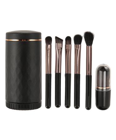 Portable 6Piece Cosmetic Makeup Brush Set for Foundation Powder SHADOW Blending with Mirror (black)