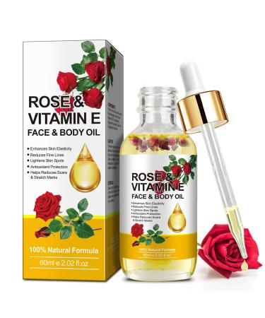 Vitamin E Oil Rose Vitamin E Face & Body Oil Prevent Skin Dryness Maintain Skin Softness Reduce Wrinkles Minimize Swelling Diminish Scars and Stretch Marks with A Gentle Formula 2.02 Oz
