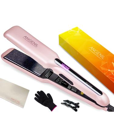 ANGENIL Argan Oil Flat Iron Curling Iron in One Professional Portable Dual Voltage Ceramic Hair Straightener 1.6 Inch Wide Flat Iron for Thick Hair Fast Straightening Styling LCD Display 1.6 Inch Argan Oil Flat Iron Blush 1.6 Inch