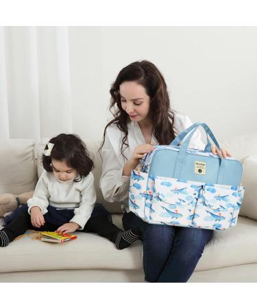SONARIN Stylish Large Capacity Baby Nappy Changing Tote Bag Waterproof Baby Changing Bag Satchel Messenger Bag Portable Travel Diaper Bag with Shoulder Strap & Changing Mat Whale - Buy Online on SooperMarket.com