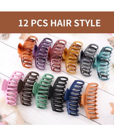 12 PCS Big Hair Claw Clips - Trendy Colors Matte Finish Non-slip Strong Hold Hair Clips for Women and Girls - Ideal for Thin or Thick Hair - Fashion Hair Accessories 4.3 inch - Buy Online on SooperMarket.com