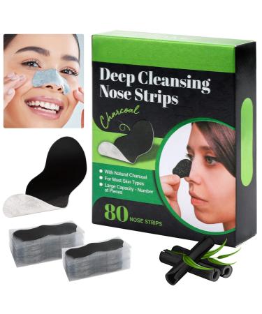80 Pcs Nose Strips Pore Blackhead Remover Strips Nose Charcoal Bamboo Deep Cleansing of Blackheads Remover to All Skin Types Nose Blackhead Removal Skin Care at Home for Women Men(Black)