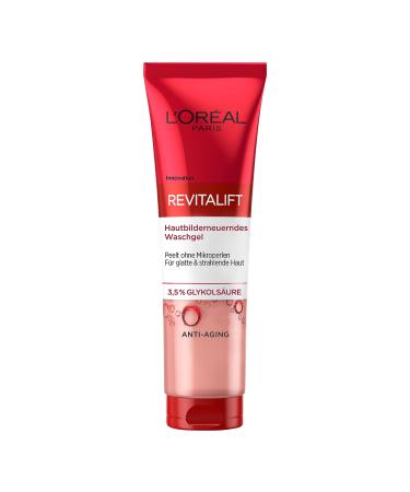 L'Or al paris skin-like washing gel with 3.5% pure glycolic acid anti-aging facial cleaning for a radiant and smooth complexion revitalift 150 ml 150 ml (1 Pack)