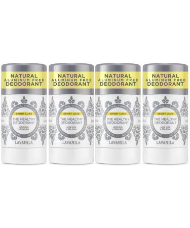 Lavanila Aluminum Free Sport Luxe Deodorant 4-pack (2oz Each) - The Healthy Deodorant for Men & Women - Triple Odor Protection Fresh Scent Solid Stick Vegan Sport Luxe - 4 Pack