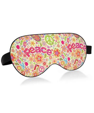 Seamless Colorful Hippie Peace Love Flowers on Beige Eye Masks Cover Blocks Light Sleep Mask Shade Cover Blindfold Eyeshade Cover with Adjustable Head Strap for Men Women Kids 8.5x6x0.4 Inch Multi 13