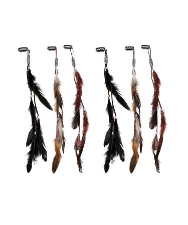 ICYANG Halloween Women Feather Hair Clips  6 Pieces Handmade Boho Hippie Hair Extensions with Clip Comb DIY Accessories Hairpin Headdress Christmas Decoration 6pcs