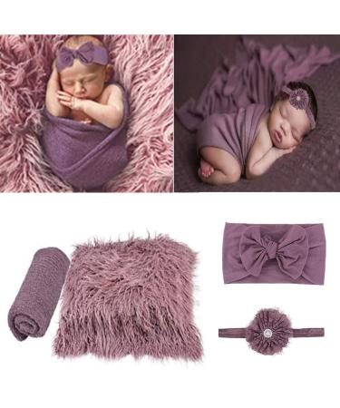 SPOKKI 4 Pcs Newborn Photography Props Outfits- Baby Long Ripple Wrap and Toddler Swaddle Blankets Photography Mat with Cute Headbands for Infant Boys Girls