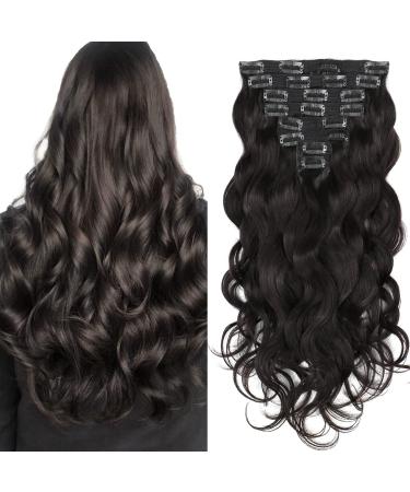 Clip in Human Hair Extensions Body Wave,120g 8pcs Soft Body Wave Clip In Hair Extensions 16inch #1B Natural Black Human Hair Wavy Hairpiece for Women BW-Natural Black 120g-16 Inch