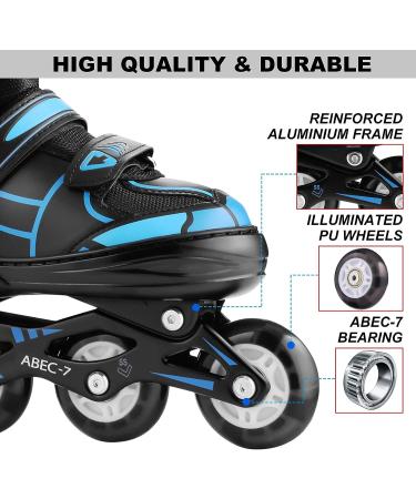Hikole Adjustable Inline Skates with Light Up Wheels - Blue & Black | Youth & Adult Sizes for Indoor/Outdoor Skating - Beginners to Advanced - Buy Online on SooperMarket.com