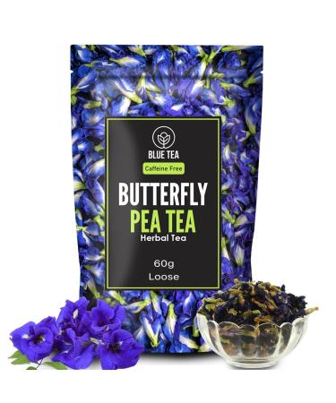 BLUE TEA - Butterfly Pea Flower Tea - 2.11 Oz ( 200 Cups) | FARM PACKED for Freshness | Natural Food Coloring Iced Tea Cocktails Mocktails | Clitoria Ternatea or Blue Pea or Butterfly Flower - Caffeine free- Vegan - Non Toxic - Premium Zipper - GIFT | But